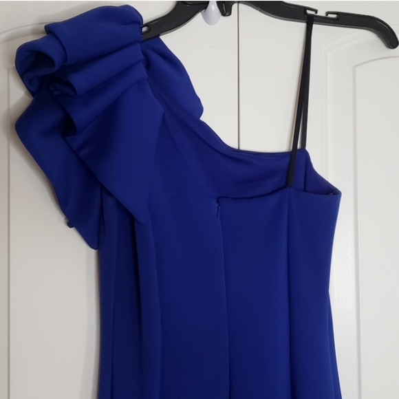 Betsy & Adam Cobalt Blue One-Shoulder Ruffled Scuba Gown Dress size 4 - Picture 11 of 16